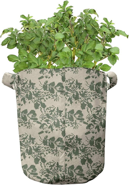 Ambesonne Beige Green Grow Bags 5-Pack, Camo Print Like Leaves, Heavyduty Fabric Pots with Handles for Plants, Olive Green