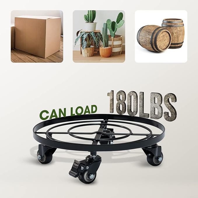 Idzo 14 Inch Heavy Duty Trolley Round Square Metal Plant Caddy, Black for Plant Pots Indoor and Outdoor