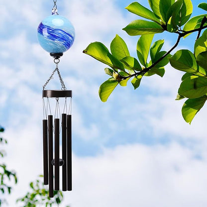 Taman Solar Wind Chime - 35" Glass Solar Lights Wind Chimes Valentine's Day Gift for Outside Deep Tone Decorative Memorial Gift for Home, Outdoor, Yard, Patio, Balcony, Garden Decor