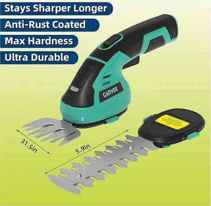 Garvee 2 in 1 Handheld 7.2V Electric Grass Trimmer Hedge Shears/Grass Cutter Rechargeable Lithium-Ion Battery and Type-C Cable Included Cordless Grass Shear & Shrubbery Trimmer