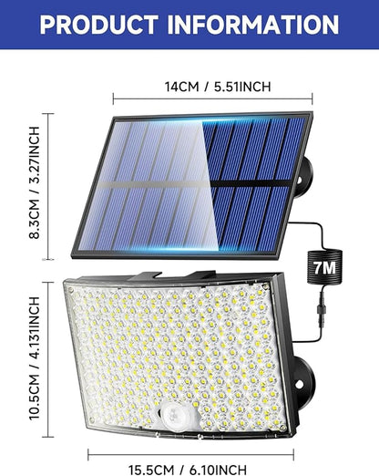 Solar Flood Lights Outdoor, [268LED/7M/5 MODES/2PCS]Solar Motion Lights Outdoor Waterproof, REMOTE+IP65+ 8-12H USE Luces Solares para Exteriores Lámparas Solares para Exteriores,Yard,Doorway,Garage