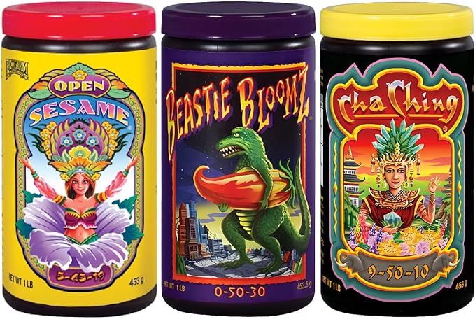 FoxFarm Soluble Trio Pack - Open Sesame, Beastie Bloomz, Cha Ching - Supports Flowering, Blossom & Late-Stage Fruiting - Bloom Booster Fertilizer for Hydroponic & Conventional Growers - 3 x 1 lb