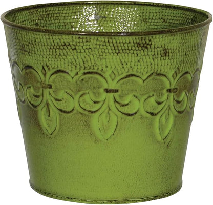 Robert Allen MPT01891 Fluer De Lis Series Metal Planter Flower Pot, 6", Color Tansy Green