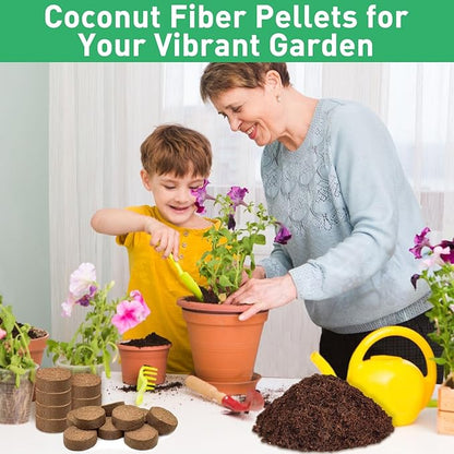 Riare 50 Pcs 50mm Organic Coco Coir Seed Starter Soil, Compressed Coconut Coir Potting Soil Mix for Seed Starting, Coconut Fiber Pellet for Planting Indoor & Outdoor Plants, Vegetables, Garden