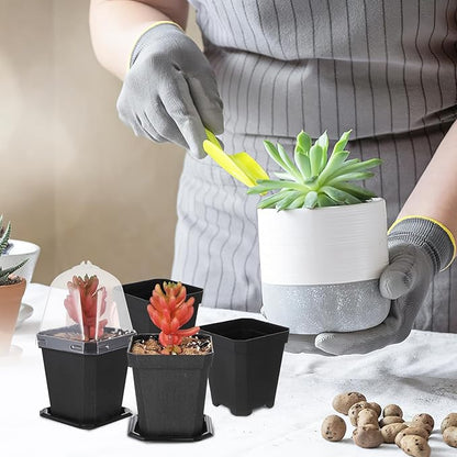 Black Plant Nursery Pots: 5Pcs Seeding Starter Pots, 3 Square Nursery Pot with Humidity Dome, Plastic Plant Container for Garden Vegetable Flower Germination