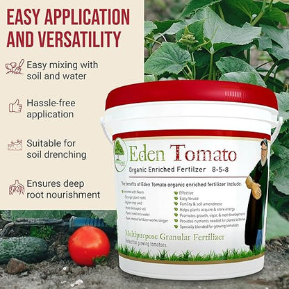 Eden Tomato Organic Enriched Fertilizer | Neem Plant Food 8-5-8 Enriched Formula | for Growing Healthy & Natural Tomatoes (5lbs)