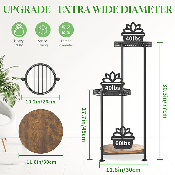 3 Tier Large Plant Stand Indoor Outdoor Clearance, Metal Flower Shelf Pot Holder, 10in Wide Multiple Plants Tall Corner Display Rack for Patio Orchid Office Porch Living Room Garden, Black