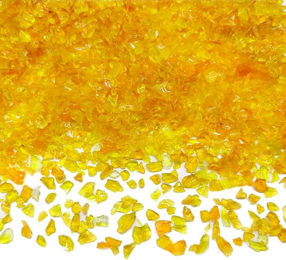 HappyFiller 1.3 LB Crushed Glass Sand Broken Fire Glass Pieces Crush Terrarium Rocks Stones for Fire Pit,Crafts,Resin Arts,Succulents,Vase Fillers,Candle Holder Filler,Yellow Color