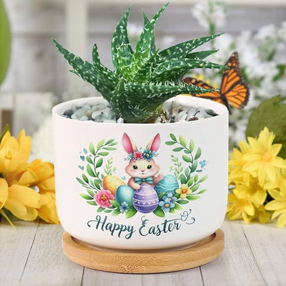 DreamAutumn Easter Bunny Rabbit Ceramic Planters Ceramic Pots with Saucers Orchid Pots for Plants Succulents Pots Office Desk Garden Balconys New Home Decor,Gifts for Mom Mother Grandmother