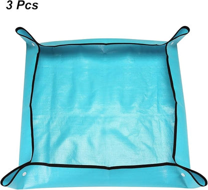HARFINGTON 3pcs Repotting Mat 19.7" x 19.7" PE Cloth Waterproof Plant Repotting Mat Foldable Portable Gardening Potting Tray with Plastic Buckle for Indoor Plant Change Soil Watering, Blue