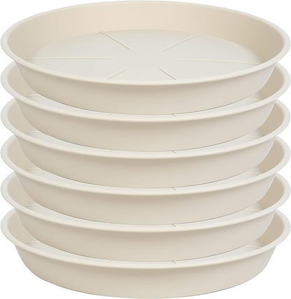 6 Pack of Plant Saucer Tray 4 6 8 10 12 14 17 19 22 25 inch, Heavy Duty Plastic Pot Plant Drip Trays Saucers for Indoors Outdoor, Plant Water Tray for Planters 3-5" (4", Beige)