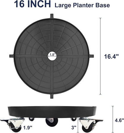 16 Inch Plant Caddy with Wheels Outdoor Indoor, Large Rolling Plant Stand for 500lb Heavy Duty Flower Pots, Round Plant Rollers Lockable Potted Planter Dolly, Black