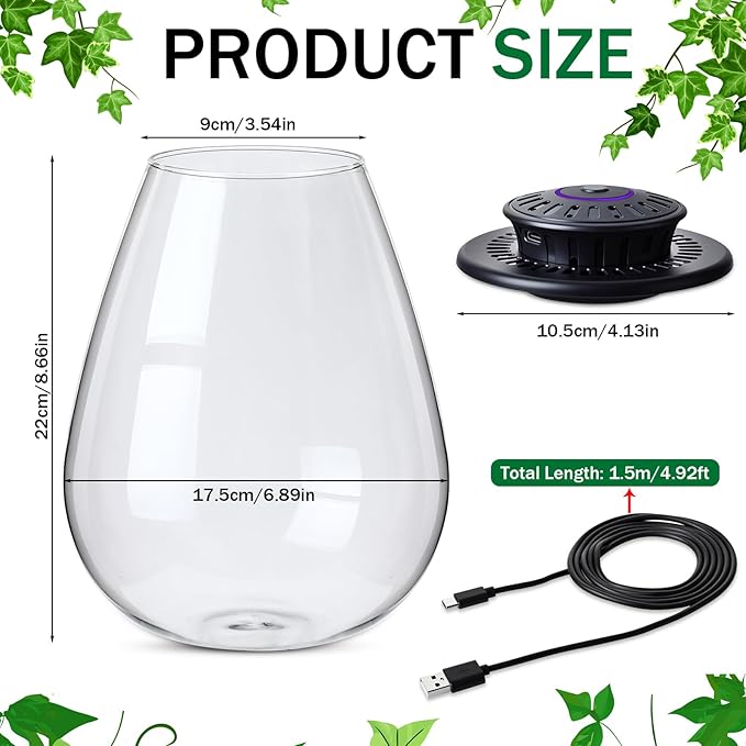 Desktop Glass Terrarium with Grow Light, 6.7 x 8.7 Inches, Mini Borosilicate Glass Plant for Succulent Moss Miniature Gardening Landscape, Small Fish Tank, Indoor Plant Growth, Empty Bottle