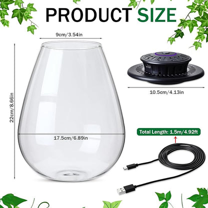 Desktop Glass Terrarium with Grow Light, 6.7 x 8.7 Inches, Mini Borosilicate Glass Plant for Succulent Moss Miniature Gardening Landscape, Small Fish Tank, Indoor Plant Growth, Empty Bottle