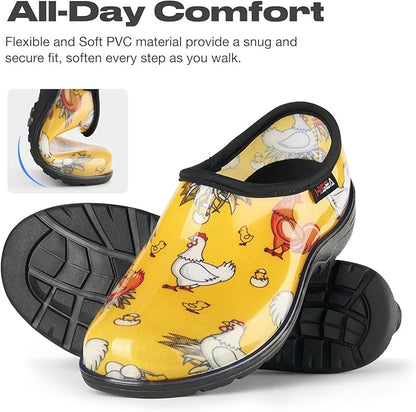 HISEA Waterproof Garden Shoe for Women Outdoor Slip-On Garden Clogs Rubber Rain Boots Short Ankle Booties Rain Shoes with Comfort Insole