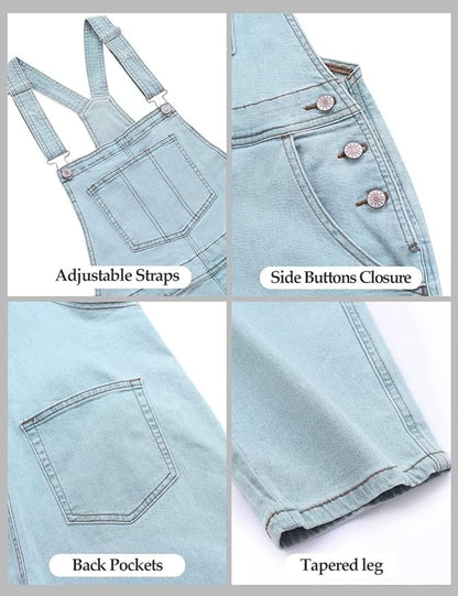 Vetinee Womens Classic Adjustable Straps Pockets Denim Bib Overalls Jeans Pants