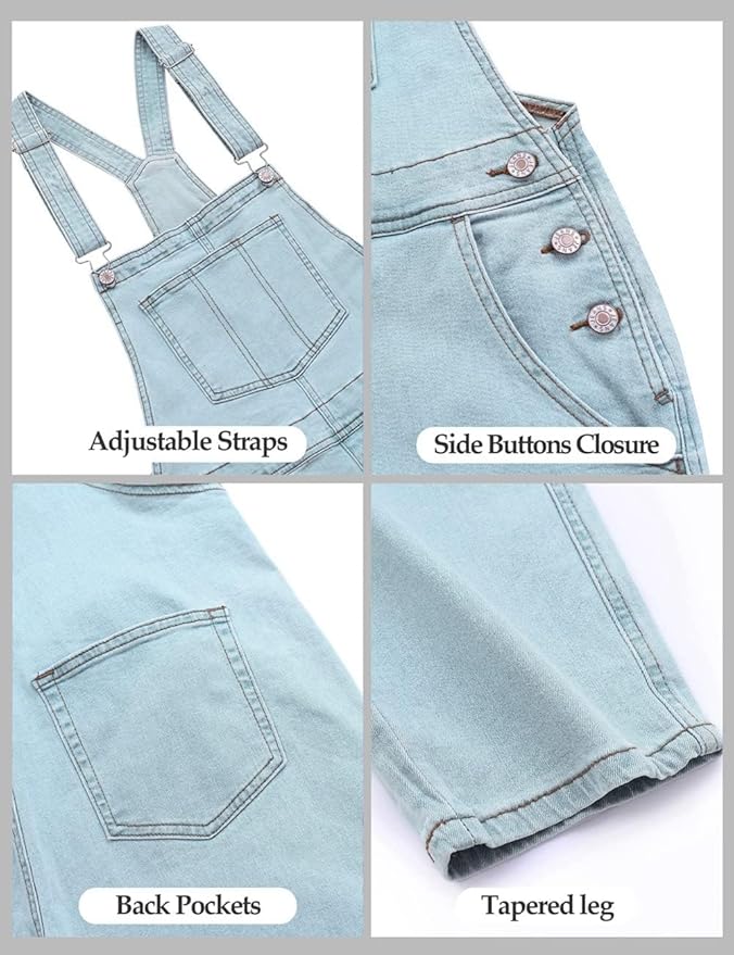 Vetinee Womens Classic Adjustable Straps Pockets Denim Bib Overalls Jeans Pants