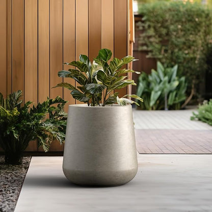 Kante Large Round Concrete Planter, 17.3" Dia Classic-Style Plant Pot with Drainage Hole, Ideal for Home, Patio, Garden, Flowers, Trees, Weathered Concrete Finish with Painted Interior