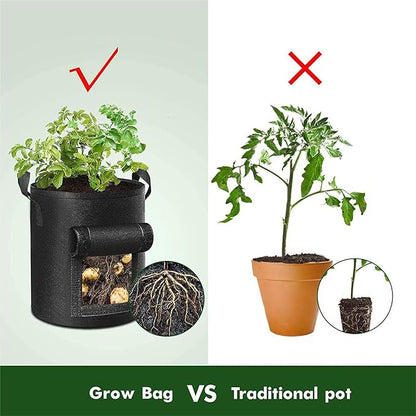 3 Pack of 10-Gallon Potato Planting Bags with Harvest Viewing Window, Thickened Breathable Non-Woven Planters with Handles - Ideal Fabric Planting Containers for Plant Potatoes (Khaki/Green/Black)