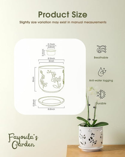 Orchid Pot, 6.5 inch Large Orchid Pots with Holes for Healthy Growth and Easy Repotting, Premium Ceramic Orchid Planter for Indoor and Outdoor Use, (Note : Plant Not Included)