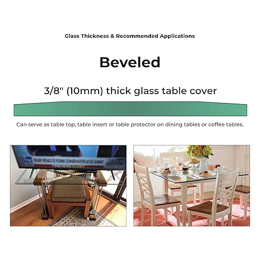 Custom Cut Glass 3/8" Thick - Clear Tempered Glass Cut to Size - Square Replacement Glass for Tabletops, Glass Shelves, Windows with Bevel Edge by Fab Glass and Mirror