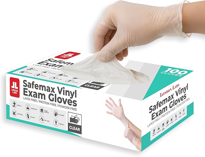 Medical Clear Vinyl Gloves Powder Free & Latex Free, Disposable, Food Safe