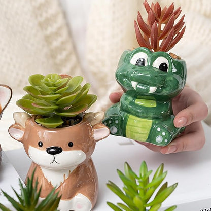 DIYOMR Cute Animals Planter, Mini Ceramic Cartoon Animal Shaped Succulent Flower Pot Indoor Air Plants Holder, Smooth Shiny Decorative Flower Cactus Planter - Plants Not Included (Penguin)