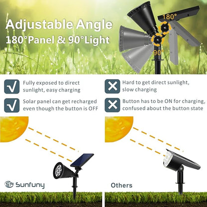 Solar Spotlights, Outdoor Ground Spot Light for Flag Pole, Bright 7-LED Dusk-to-Dawn Waterproof Landscape Flagpole Lights, 2-in-1 Adjustable Solar Powered Lighting for Tree Garden Yard (2 Pack, White)