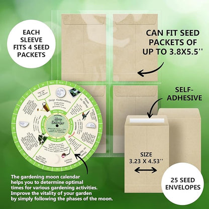 Gardening Starter Kit with Binder & 50 Pack of Seed Packet Sleeves