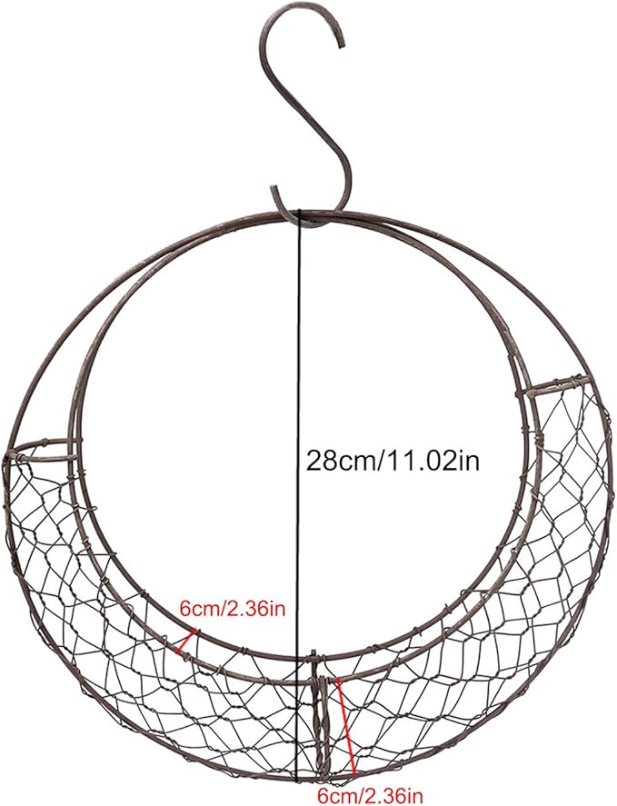 Firlar Round Wire Wreath Frame, Moon Shaped Metal Hanging Planter Plant Holder Flower Hanging Basket, Succulent Pot Decor Basket, Hanging Flower Stand Hanging Wall Plant Holder