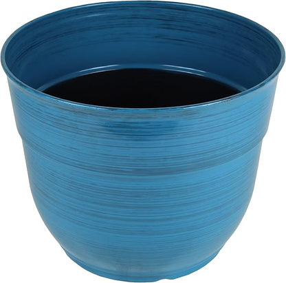 Garden Elements Indoor/Outdoor Glazed Brushed Happy Plastic Planter, Large, Dark Blue, 15"