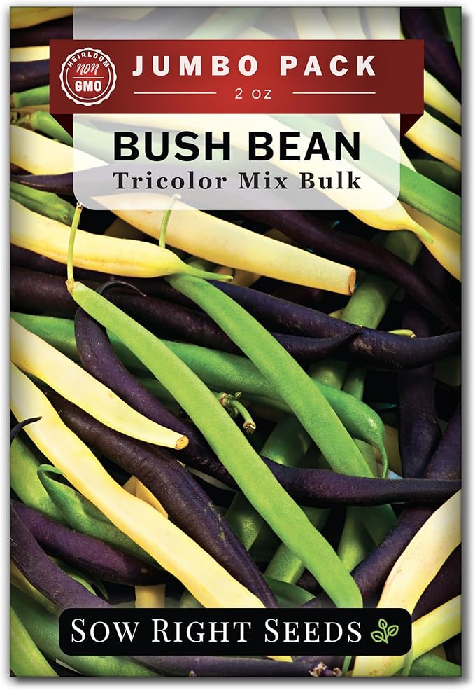 Sow Right Seeds - Bulk Mixed Tricolor Bean Seeds for Planting - 2 Ounce, 170 Seeds - Non-GMO Heirloom Jumbo Pack with Instructions to Plant a Home Vegetable Garden - Grow Loads of Colorful Beans (1)