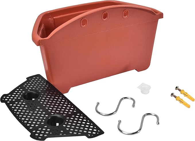 ORIMERC 9.8 inch 8 Pack Brick Red Wall Hanging Planters for Indoor Outdoor Plants Hanging Plant Holder with Drainage Hole Fence Balcony Planters Railing Hanging Pot Plant Wall Mount Decor with Hooks