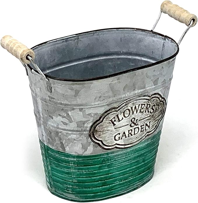 allgala Galvanized Planter Pot Indoor and Outdoor Decoration-Oval-7"-HD88303A