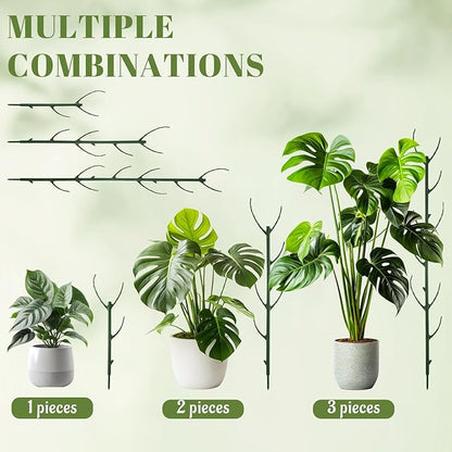 12 Pcs Stackable Plant Support Stakes with 1 Roll 2 M Stickers, 1 Roll 20 Cable Ties, 10 Clips, Stackable Plant Support Stakes for Indoor Outdoor Plants Potted Monstera Climbing Plants
