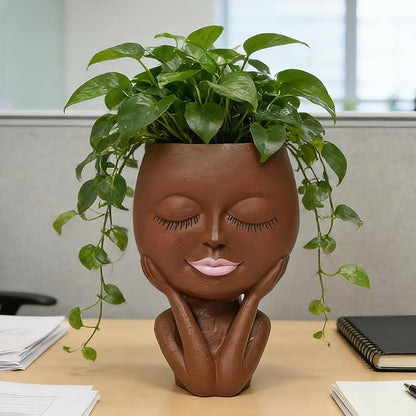 Face Planters Pots Head - Cute Succulents Plants Planters, Plant Pots Indoor with Drainage System, Garden Gifts for Wome, Garden Decorations for Outdoor, Unique Ornaments for Home, Dark