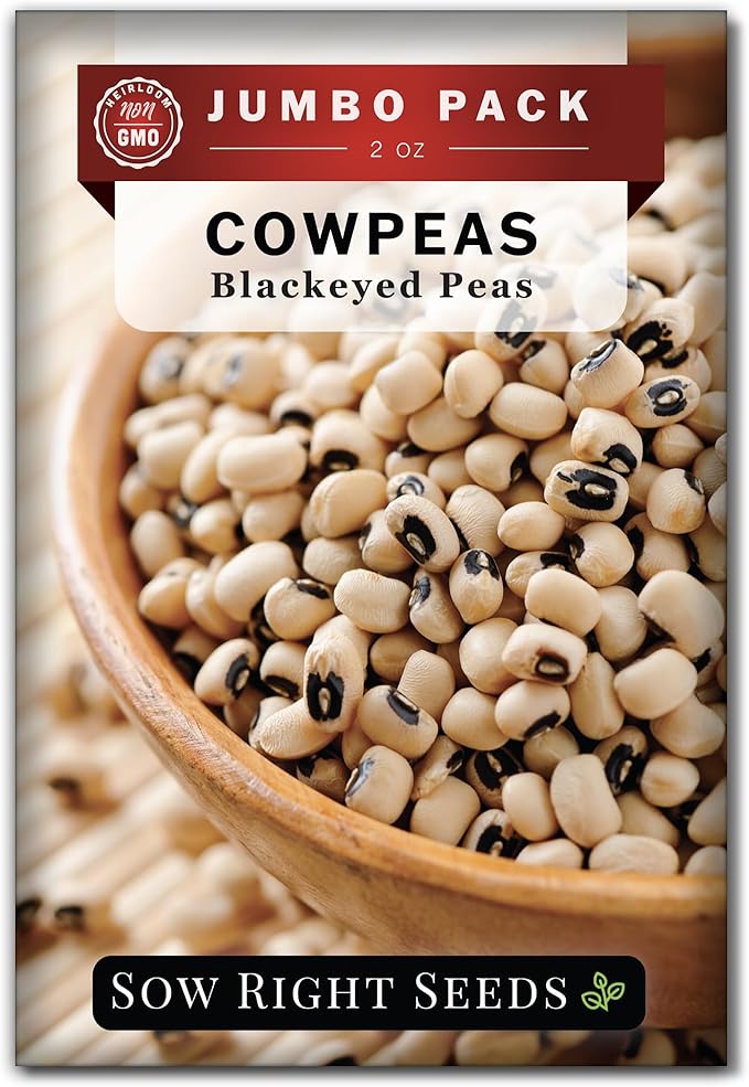 Sow Right Seeds - Bulk Black Eyed Cowpea Seeds for Planting - 2 Ounce, 225 Seeds - Non-GMO Heirloom Jumbo Pack with Instructions to Plant a Home Vegetable Garden - Grow Loads of this Bush Bean Variety