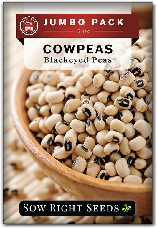 Sow Right Seeds - Bulk Black Eyed Cowpea Seeds for Planting - 2 Ounce, 225 Seeds - Non-GMO Heirloom Jumbo Pack with Instructions to Plant a Home Vegetable Garden - Grow Loads of this Bush Bean Variety