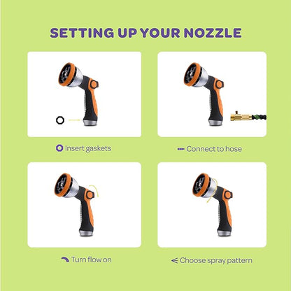 Hose Nozzle [Orange] Heavy Duty Hose Sprayer With 10 Adjustable Watering Patterns. Thumb Control Design, Comfortable Ergonomic Grip, Garden Hose Nozzle for Watering Plants & Lawns/Fun showers/Cleaning