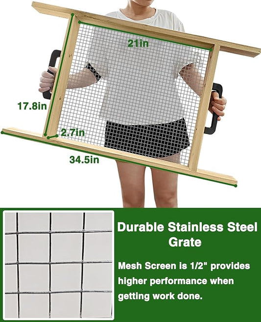 Large Soil Sifter, Dirt Sifter for Gardening, for Use in a Wheelbarrow, Compost Sifter, Garden Sieve for sifting Little Rocks/Top Soil/Peat Moss/Worm/Leaves/Loam Soil/Sand/Gravel (Mesh Screen 1/2")