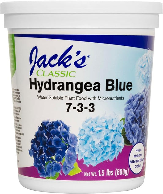 Jack's Classic 7-3-3 Hydrangea Blue Water-Soluble Fertilizer with Micronutrients to Enhance Blue Flowers, 1.5lbs