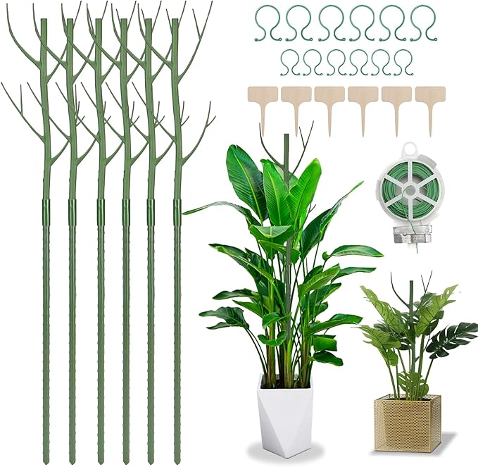Adjustable Monstera Plant Stakes 27.56" (6 Pack) - Detachable Reusable Supports for Climbing & Potted Plants 10-45" Tall, Indoor/Outdoor Garden Stakes