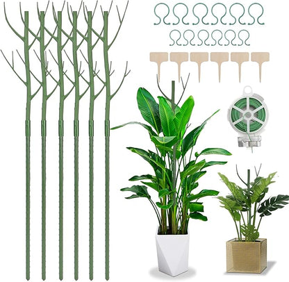 Adjustable Monstera Plant Stakes 27.56" (6 Pack) - Detachable Reusable Supports for Climbing & Potted Plants 10-45" Tall, Indoor/Outdoor Garden Stakes