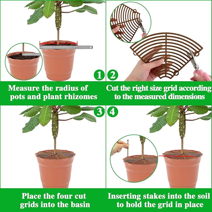 11.8 Inch Plant Pot Grid,6 Pack Plant Pot Soil Covers Protectors with 48 Stakes,Cat Pet Digging Stopper for Indoor Outdoor