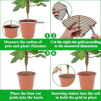 11.8 Inch Plant Pot Grid,6 Pack Plant Pot Soil Covers Protectors with 48 Stakes,Cat Pet Digging Stopper for Indoor Outdoor