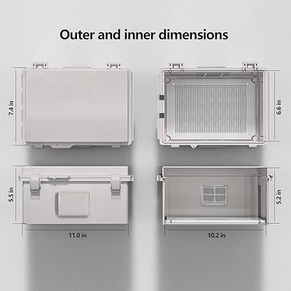 ABS Electrical Junction Box, Ventilated Design, Cable Grommets, IP65 Waterproof Enclosure, Indoor/Outdoor Use with Mounting Panel. (Grey Cover, 11"x7.4"x5.5")