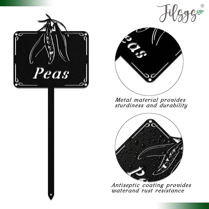 Metal Seed & Plant Labels - Plant Markes for Seedlings-Plant Tags for Pots - Garden Signs for Vegetable - Durable Markers for Plants Outdoor Waterproof - Garden Decor for Farmhouse(Peas)