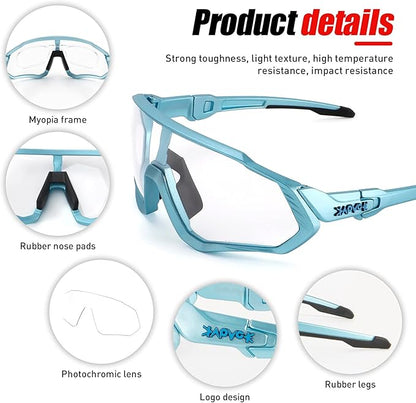 KAPVOE Photochromic Cycling Glasses Men Women Mountain Bike Sunglasses Clear MTB Bicycle Riding - K9408