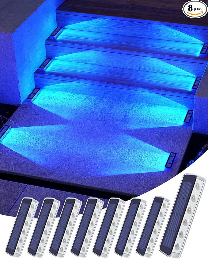 Blue Solar Lights for Outside,8 Pack Solar Deck Lights Outdoor Waterproof LED,Blue Step Light for Outside,Dock Light Solar Powered Waterproof for Deck,Steps,Dock,Driveway,Stair,Path