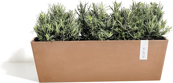 Ecopots Bruges Durable Modern Rectangular Indoor/Outdoor Recycled-Based Composite Flower Pot Planter, Terracotta, 21.5"